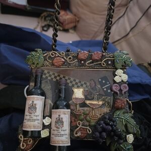 Mary Frances Brown Multicolor Embellished Wine Motif Crossbody